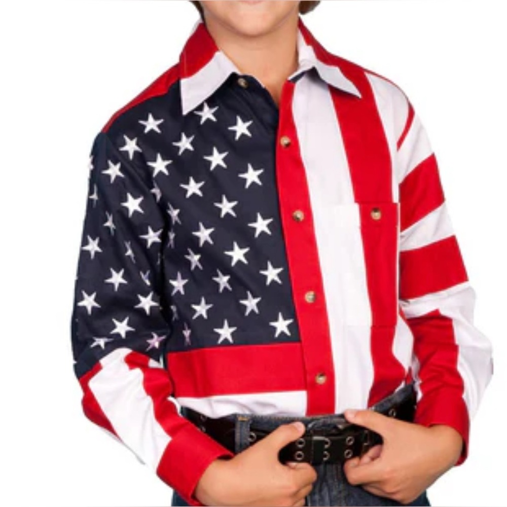 Scully Kids Stars and Stripes rodeo Button Down rodeo patriotic flag shirt L NWT